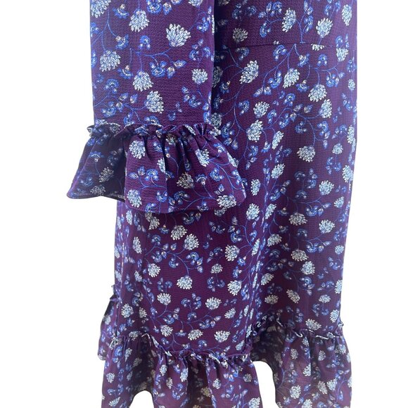 Eliza J Purple Floral Ruffle Hem Long Sleeve Dress With Back Zip Closure Size 6 - Picture 6 of 9